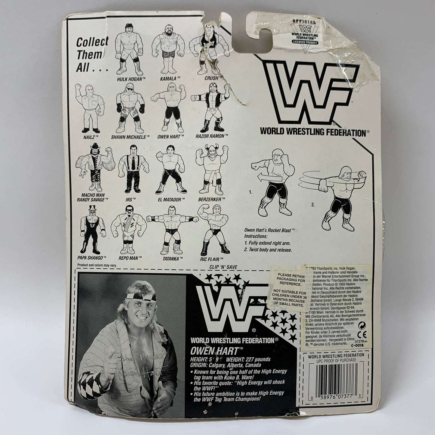 WWF Owen Hart Hasbro Wrestling Figure Yellow Card Series 7 7377/7278