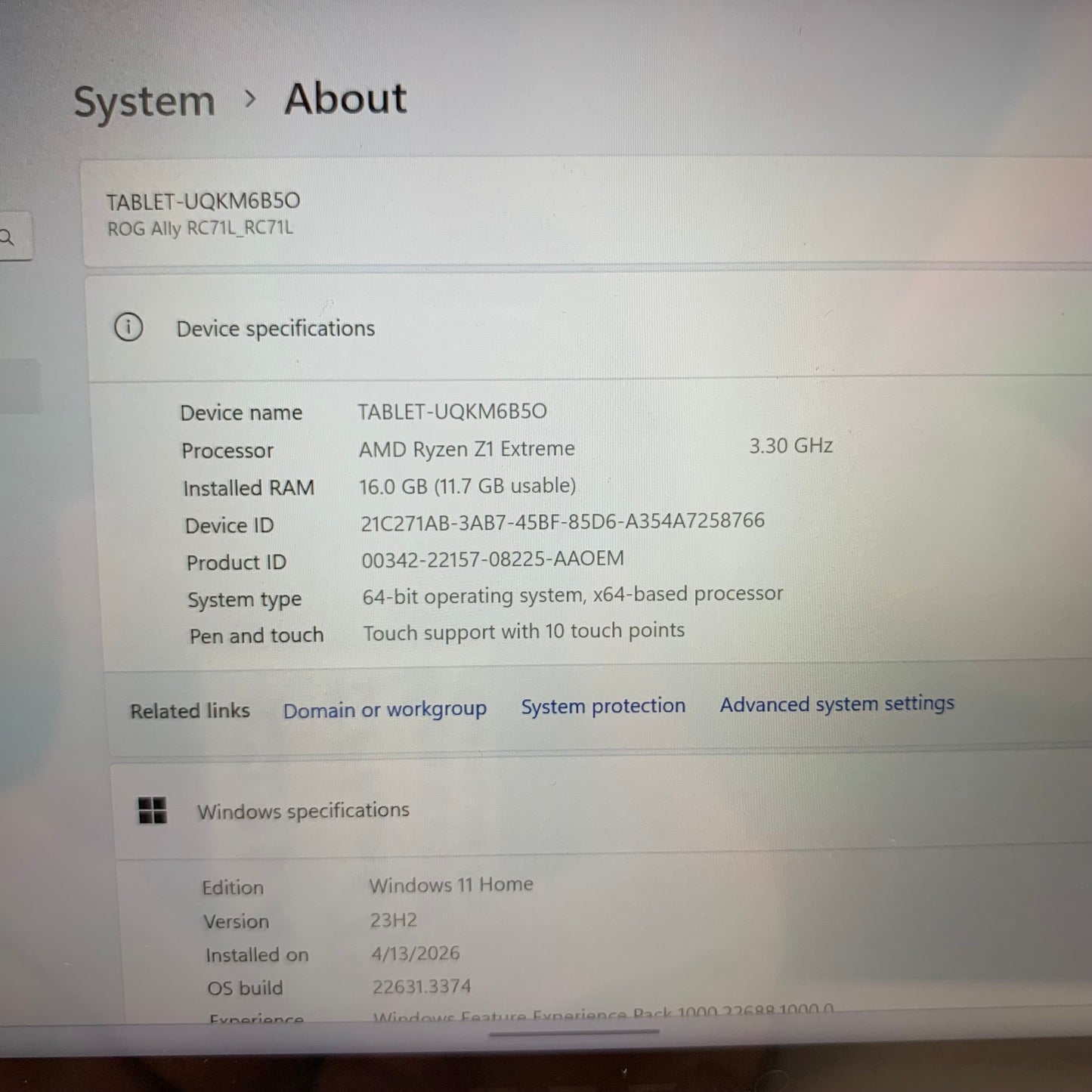 Asus ROG Ally 7" AMD Ryzen Z1 Extreme 16GB RAM 512GB White