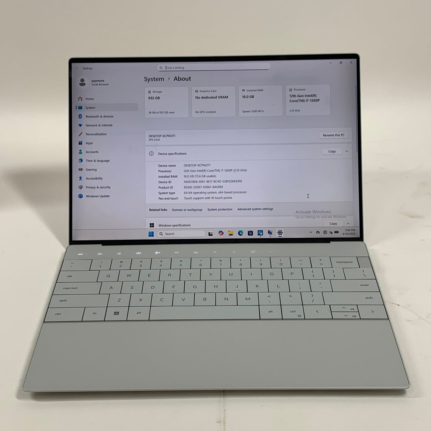 Dell XPS 9320 13.4" i7-1260P 2.10 GHz 16GB RAM 1TB SSD