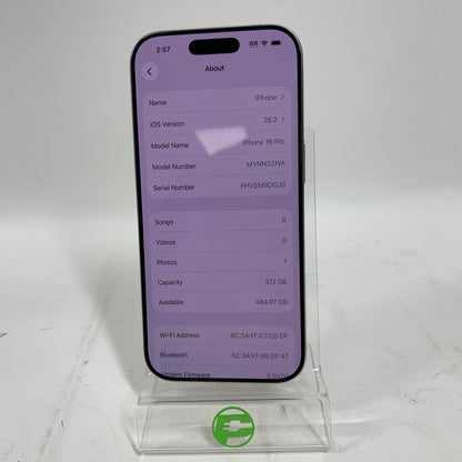 Factory Unlocked Apple iPhone 16 Pro 512GB 26.2 White MYNN3ZP/A