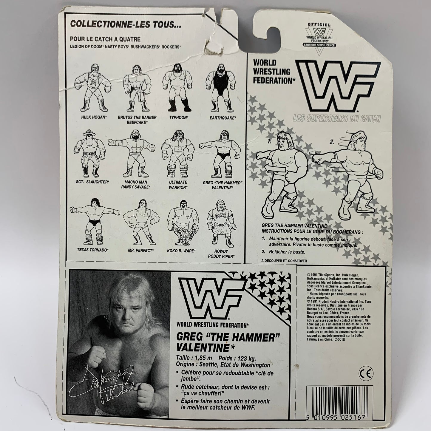 Greg The Hammer Valentine 1991 WWF Hasbro Series 3 Action Figure 7046/7106