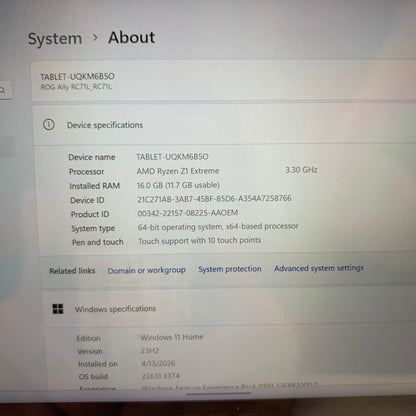 Asus ROG Ally 7" AMD Ryzen Z1 Extreme 16GB RAM 512GB White