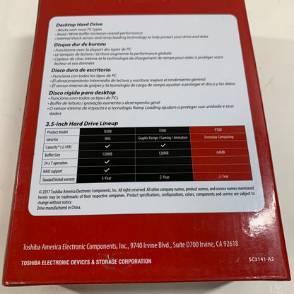 New Toshiba 3.5" p300 2TB SATA III 6Gbps HDD HDWD130