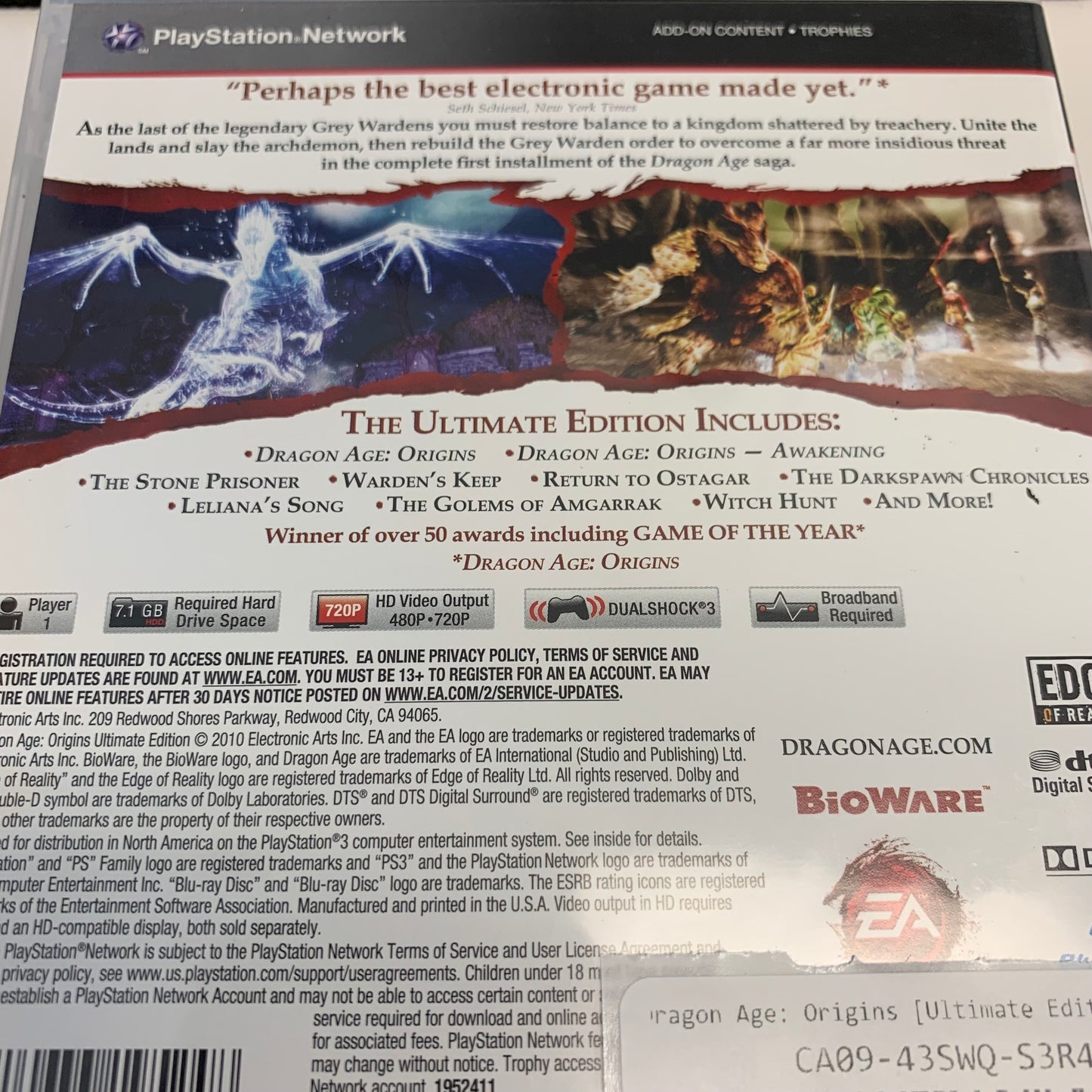 Dragon Age: Origins [Ultimate Edition] (Sony PlayStation 3 PS3, 2010)