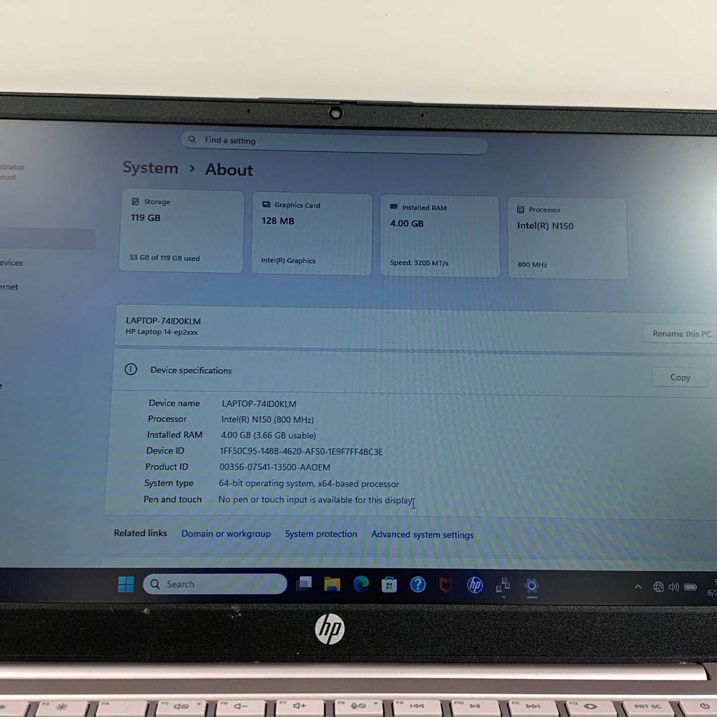 HP Laptop 14-EP2011WM 14" N150  0.8 GHz 4GB RAM 128GB SSD